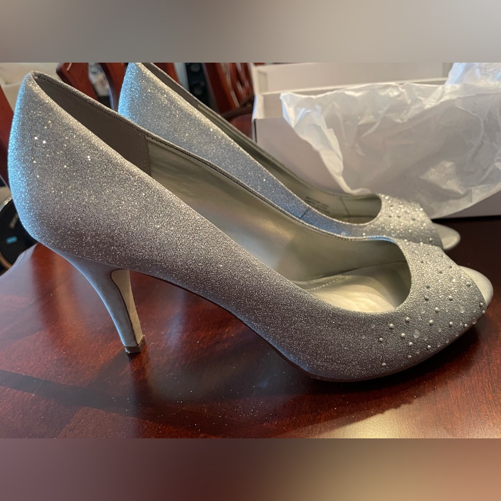 Style & Co. Silver Sparkly Peep-Toe Heels 11M